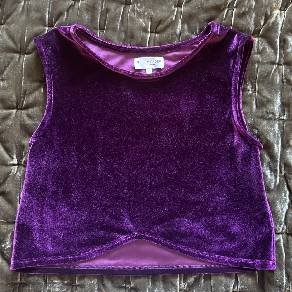 Eggplant Velvet Crop Tank Top with Cut-Out Details - Size 2 Small